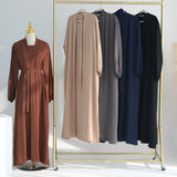 2 Piece Abaya Set Kimono with Inner Dress Muslim Abayas for Women Dubai Luxury Turkey Ramadan Islam Matching Hijab Outfit Kaftan