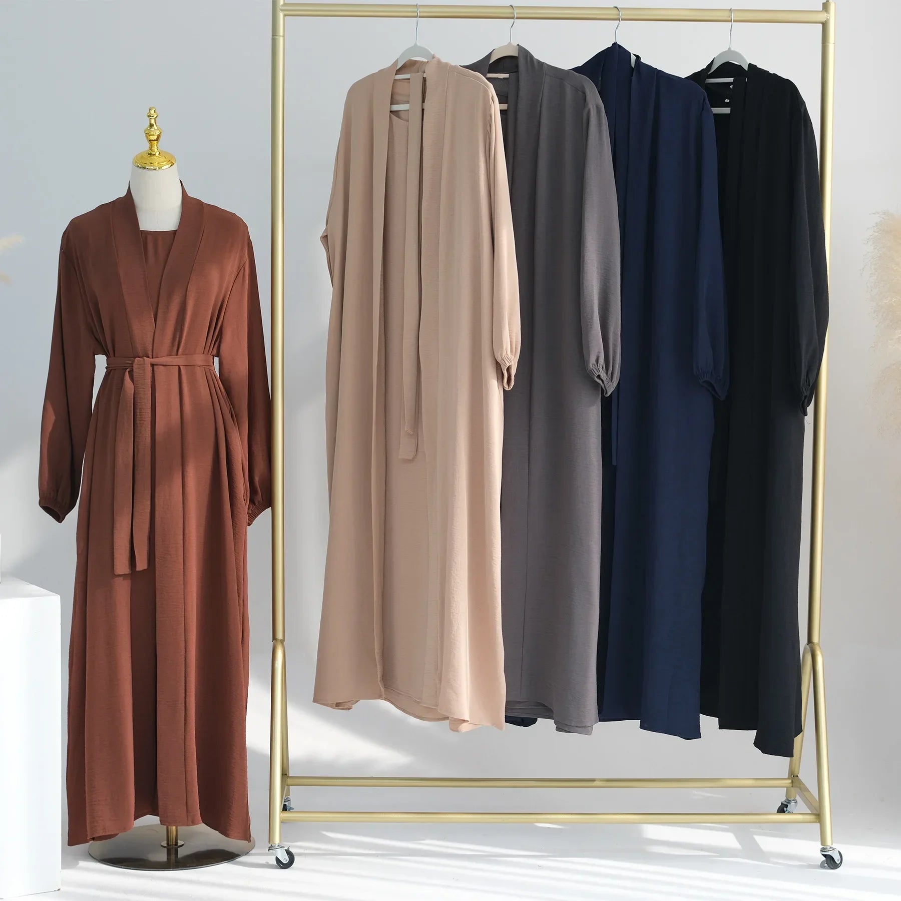 2 Piece Abaya Set Kimono with Inner Dress Muslim Abayas for Women Dubai Luxury Turkey Ramadan Islam Matching Hijab Outfit Kaftan