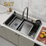 Stainless Steel water fall  kitchen sink Modern Design Handmade Sink with Cup Washer for Bar Cafe Kitchen Island