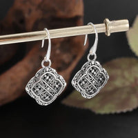 Silver-Plated Carved Flower Drop-Shaped Large Earrings Hypoallergenic Earrings for Women Retro Fashion Casual Party Jewelry