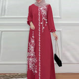 ZANZEA Long Sleeve Islamic Long Robes Abaya Women Muslim Fashion O Neck Casual Vestidos Loose Turkey Floral Printing Maxi Dress