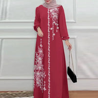 ZANZEA Long Sleeve Islamic Long Robes Abaya Women Muslim Fashion O Neck Casual Vestidos Loose Turkey Floral Printing Maxi Dress