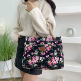 Fashion Floral Print Tote Bag, Portable Canvas Lunch Bag, Women's Casual Handbag & Bento Mommy Bag For Picnic Travel