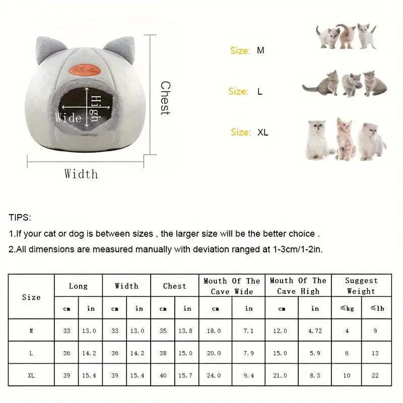 Cat Head Shape Cute And Comfortable Warm Cat House Safe Sleep Cave Non-Slip Semi-Closed Design Four Seasons Universal Cat Nest
