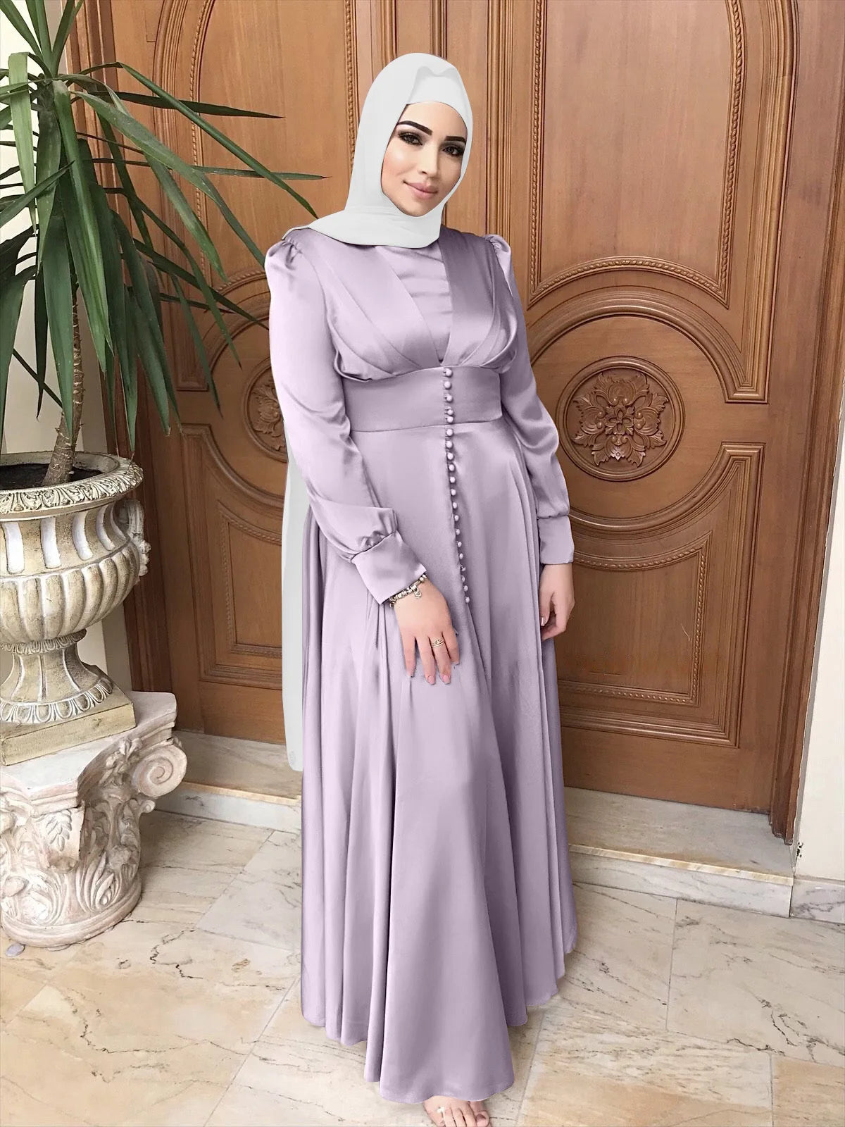 Muslim Abayas For Women Purple Green Kaftan Morocco Dresses Middel East Clothing Long Sleeve Solid Clothing