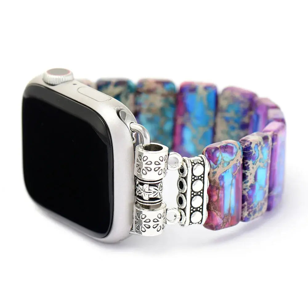 Gothic Purple Imperial Jaspers Elastic Smart Watch Strap 38mm/45mm Stones Beaded Stretchy Wristwatch Band Lovers Iwatch Bracelet