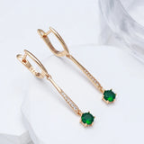 Wbmqda Luxury Elegant Green Natural Zircon Long Dangle Earrings For Women 585 Rose Gold Color Retro Wedding Party Fine Jewelry