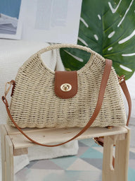 2024 Summer New Artistic Vintage Woven Handbag Single Shoulder Crossbody Bag Beach Vacation Fiberglass Strap Polyester Lining