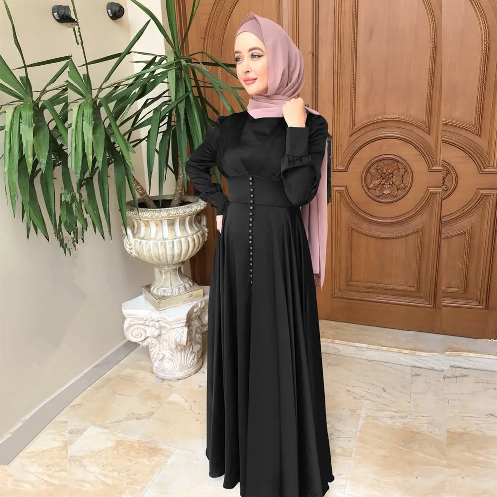 Muslim Abayas For Women Purple Green Kaftan Morocco Dresses Middel East Clothing Long Sleeve Solid Clothing