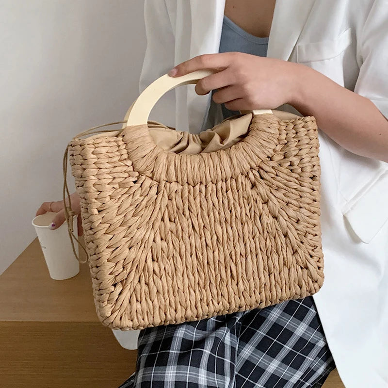 Straw Woven Basket Handbag