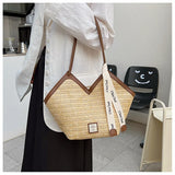 Ladies Beach Bag Vintage Handmade Woven Shoulder Handbag Large Capacity Rattan Bags Summer Vacation Casual Handbags Bolso Mujer