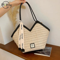 Ladies Beach Bag Vintage Handmade Woven Shoulder Handbag Large Capacity Rattan Bags Summer Vacation Casual Handbags Bolso Mujer