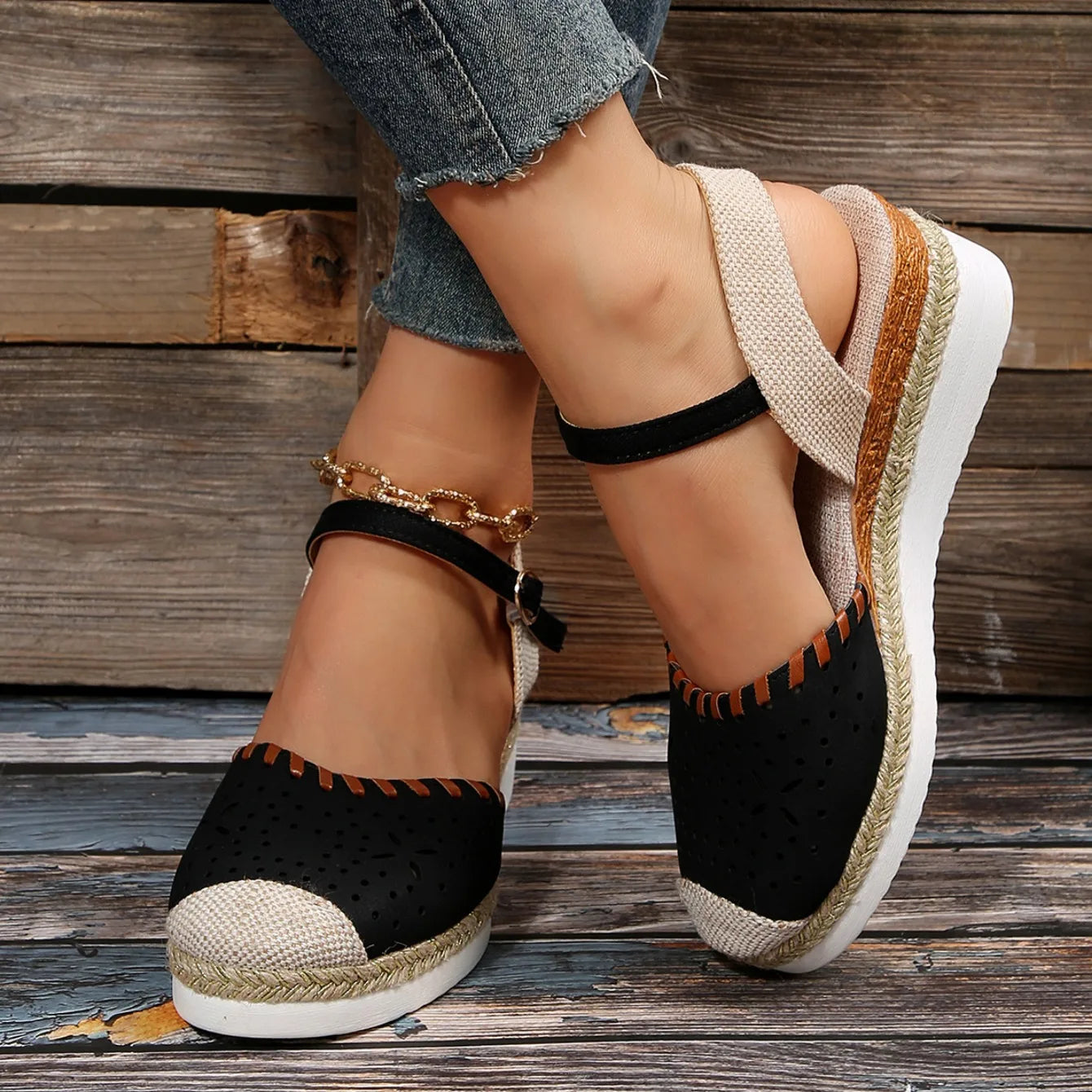 Women Closed Toe Wedge Sandals Summer Buckle Strap Gladiator Shoes Woman Fashion Espadrilles Platform Sandals Sandalias De Mujer