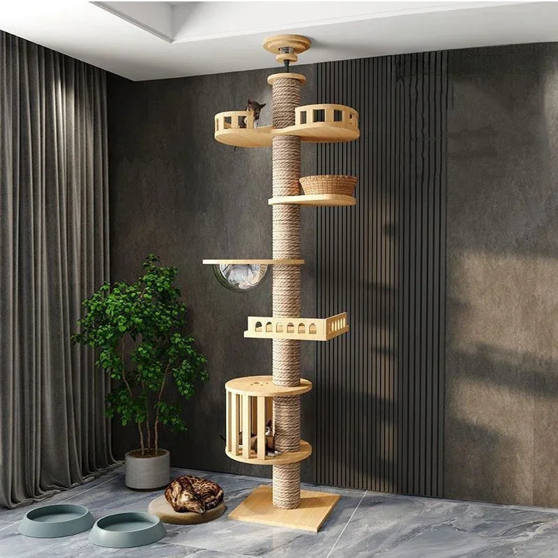 Cat Tree Floor To Ceiling Cat Tower with With Scratching Post Hammock Floor to Ceiling Pet Tree House Pet Furniture Climbing Toy