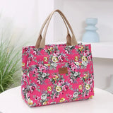 Fashion Floral Print Tote Bag, Portable Canvas Lunch Bag, Women's Casual Handbag & Bento Mommy Bag For Picnic Travel