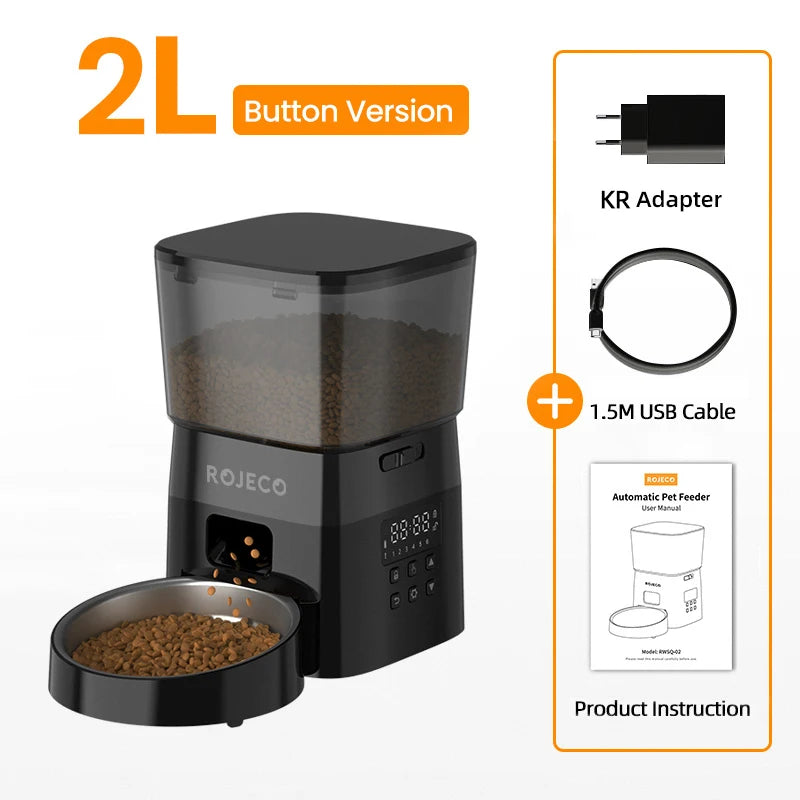 ROJECO 2L Automatic Feeder For Cats Smart Pet Fresh Food Dispenser With Stainless Steel Bowl Auto Cat Kibble Dispenser For Dogs