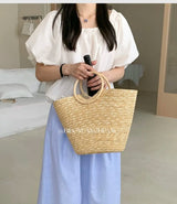 Summer Tote Woven Bag Seaside Vacation Photo Large Capacity Handmade Woven Shoulder Women's Bag