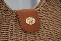 2024 Summer New Artistic Vintage Woven Handbag Single Shoulder Crossbody Bag Beach Vacation Fiberglass Strap Polyester Lining