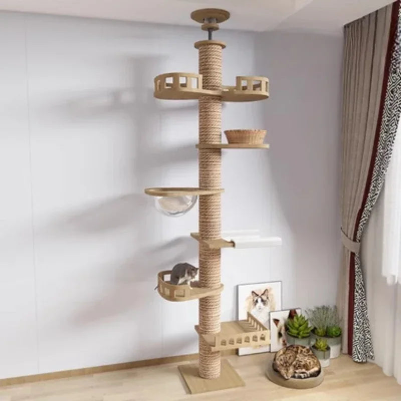 Cat Tree Floor To Ceiling Cat Tower with With Scratching Post Hammock Floor to Ceiling Pet Tree House Pet Furniture Climbing Toy