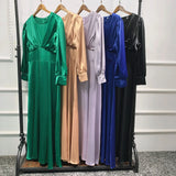Muslim Abayas For Women Purple Green Kaftan Morocco Dresses Middel East Clothing Long Sleeve Solid Clothing