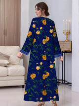 Women Vintage Long Sleeve Abaya Floral Print Muslim Maxi Dress Fashion Sundress Robe Femme Marocain Dubai Turkey Vestido