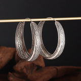 Silver-Plated Carved Flower Drop-Shaped Large Earrings Hypoallergenic Earrings for Women Retro Fashion Casual Party Jewelry