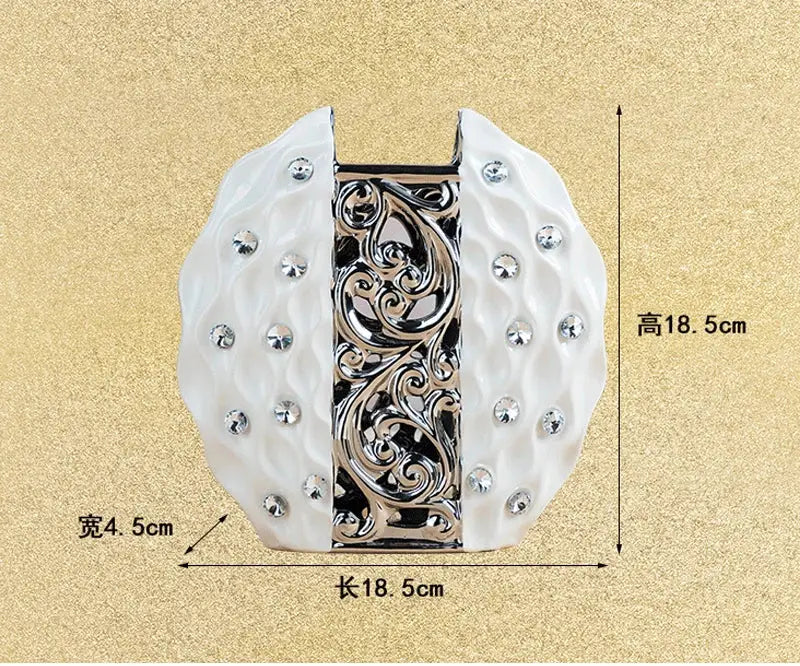 Modern simplicity Ceramic Vase Hand Inlaid Drill plating White/silver  Arrangement Flower Art Vases wedding home decoration