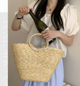 Summer Tote Woven Bag Seaside Vacation Photo Large Capacity Handmade Woven Shoulder Women's Bag