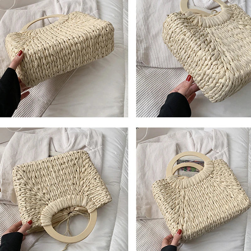 Straw Woven Basket Handbag