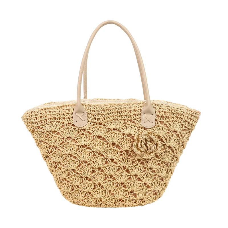 Summer Large Capacity Hand Knitting Straw Bag with Inner Pocket Casual Crochet Beach Handbag Travel Vacation Shopping Tote 2025