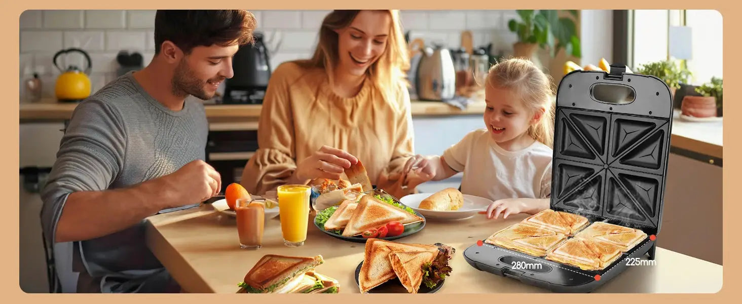 XXL Sandwich Maker for 4 Sandwiches, Non-Stick Coating, Fast Heating, Automatic Temperature Control, Led Indicator, Vertical Storage, Bpa Free, 1400W