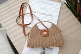 2024 Summer New Artistic Vintage Woven Handbag Single Shoulder Crossbody Bag Beach Vacation Fiberglass Strap Polyester Lining