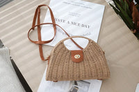 2024 Summer New Artistic Vintage Woven Handbag Single Shoulder Crossbody Bag Beach Vacation Fiberglass Strap Polyester Lining