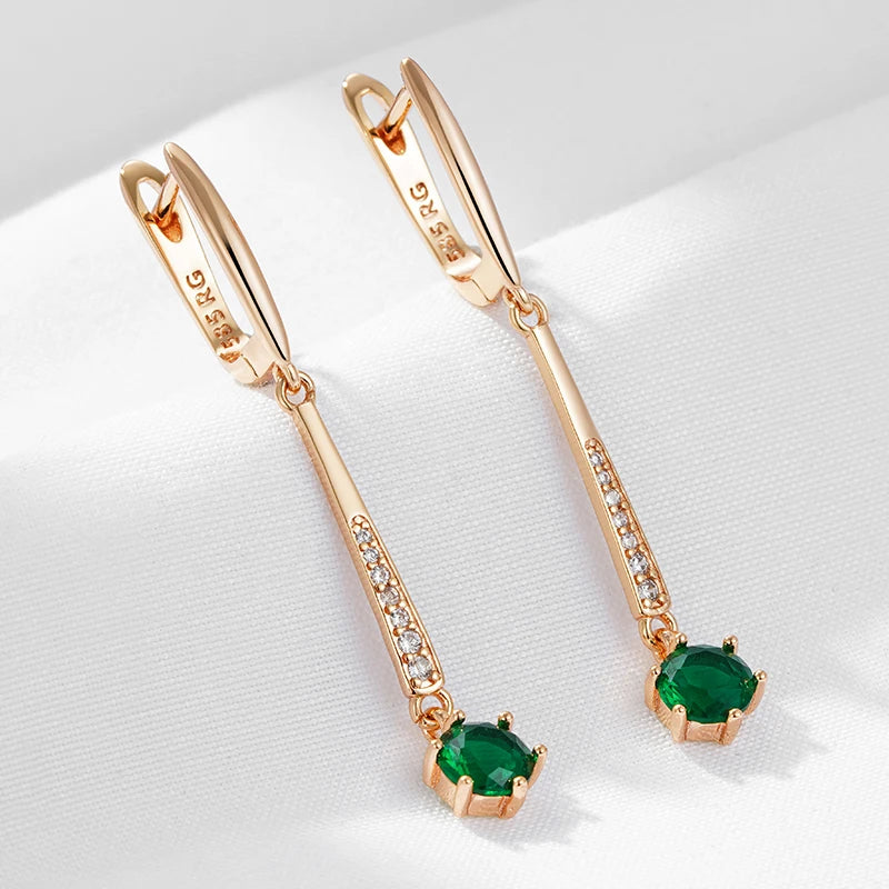 Wbmqda Luxury Elegant Green Natural Zircon Long Dangle Earrings For Women 585 Rose Gold Color Retro Wedding Party Fine Jewelry