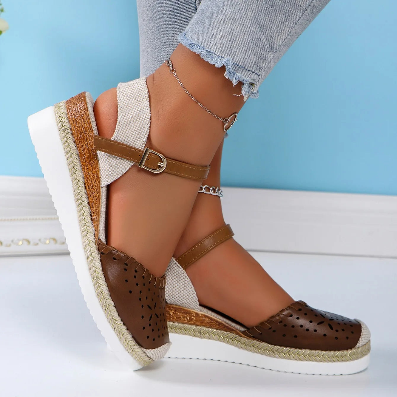Women Closed Toe Wedge Sandals Summer Buckle Strap Gladiator Shoes Woman Fashion Espadrilles Platform Sandals Sandalias De Mujer