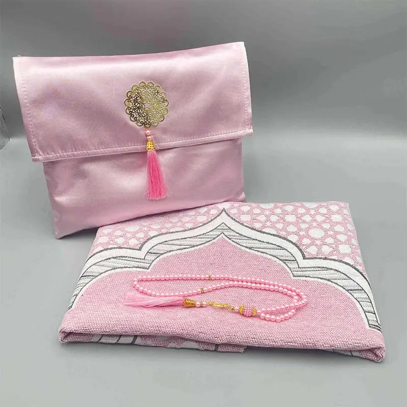 Ramadan Prayer Mat Sets Rug+tasbih +bag, Travel Worship Blanket Islamic Muslim Tasbih sejadah 70*110cm