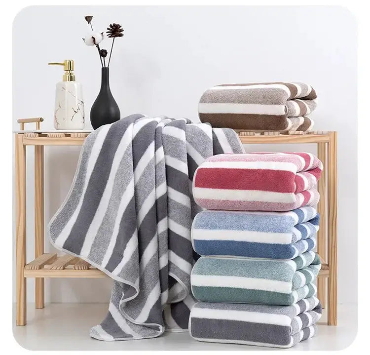 4PCS 70X140CM Soft Stripe Absorbent Microfiber Bath Towel Stripe Towels Quick Drying Absorbent Towels For Bathroom