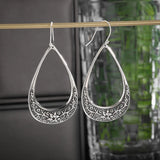 Silver-Plated Carved Flower Drop-Shaped Large Earrings Hypoallergenic Earrings for Women Retro Fashion Casual Party Jewelry