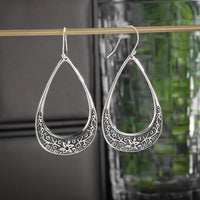 Silver-Plated Carved Flower Drop-Shaped Large Earrings Hypoallergenic Earrings for Women Retro Fashion Casual Party Jewelry