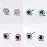 Huitan White/Blue/Red/Green Cubic Zirconia Stud Earrings for Women Dainty Ear Stud Temperament Female Accessories Trendy Jewelry