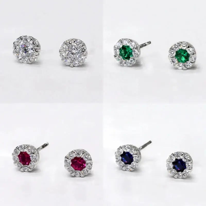 Huitan White/Blue/Red/Green Cubic Zirconia Stud Earrings for Women Dainty Ear Stud Temperament Female Accessories Trendy Jewelry