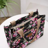 Fashion Floral Print Tote Bag, Portable Canvas Lunch Bag, Women's Casual Handbag & Bento Mommy Bag For Picnic Travel