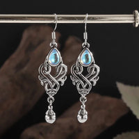 Silver-Plated Carved Flower Drop-Shaped Large Earrings Hypoallergenic Earrings for Women Retro Fashion Casual Party Jewelry