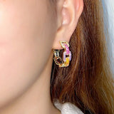 CWWZircons New Trendy Colorful Micro Pave CZ Stones Gold Plated Geometric Cuban Chain Link Hoop Earrings for Women Jewelry CZ345