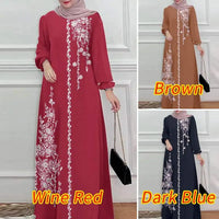 ZANZEA Long Sleeve Islamic Long Robes Abaya Women Muslim Fashion O Neck Casual Vestidos Loose Turkey Floral Printing Maxi Dress