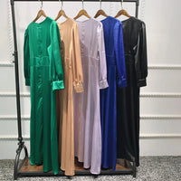Muslim Abayas For Women Purple Green Kaftan Morocco Dresses Middel East Clothing Long Sleeve Solid Clothing