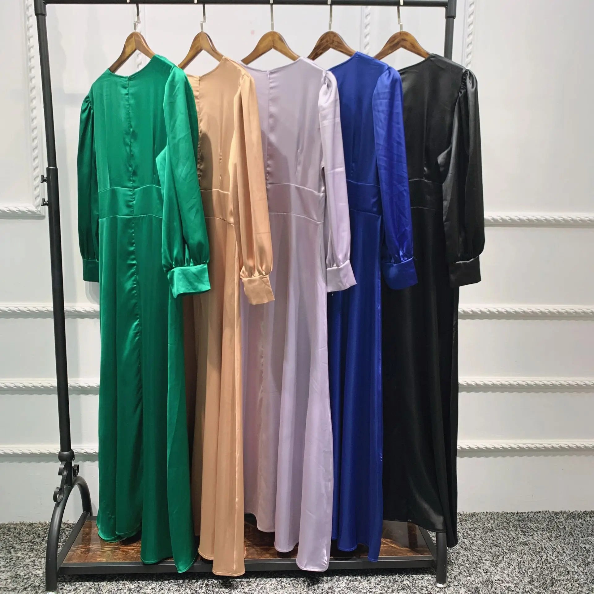 Muslim Abayas For Women Purple Green Kaftan Morocco Dresses Middel East Clothing Long Sleeve Solid Clothing