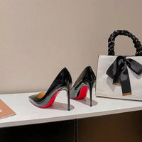 2023 New Style Patent Leather Black Red Base Fine Heel Pointed Toe High Heel Shoes Sexy Versatile Niche Elegant 10cm Single Shoe