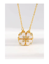 CARLIDANA Luxury Lucky Four Leaf Clover Necklace Love Heart Shell Pendant Choker Necklace for Women Stainless Steel Jewelry Gift