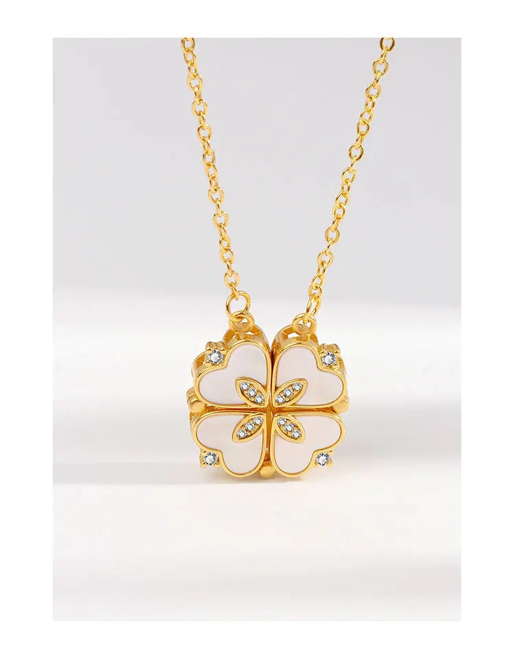 CARLIDANA Luxury Lucky Four Leaf Clover Necklace Love Heart Shell Pendant Choker Necklace for Women Stainless Steel Jewelry Gift